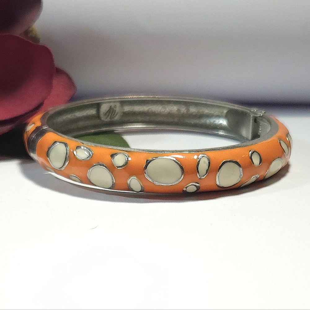 Sequin by Nordstrom Orange & White Polka Dot Gold Tone Hinge Bracelet